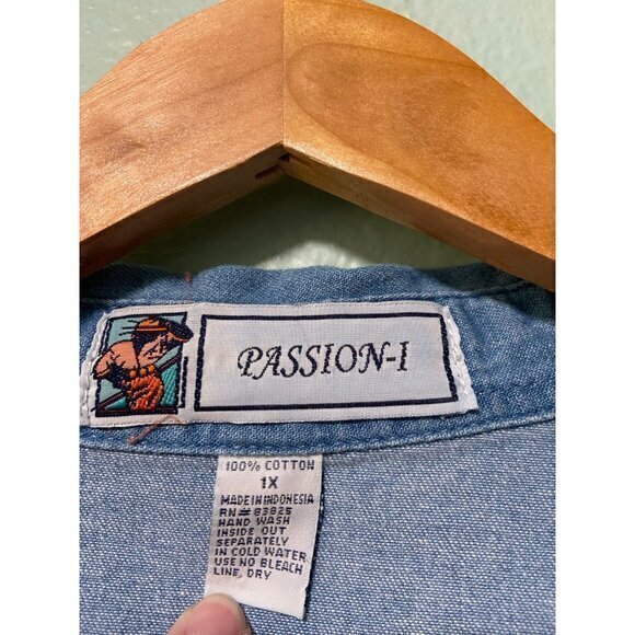 Vintage Passion Women's Leaves Denim Button Down Shirt Size 1x‎ - Picture 6 of 7
